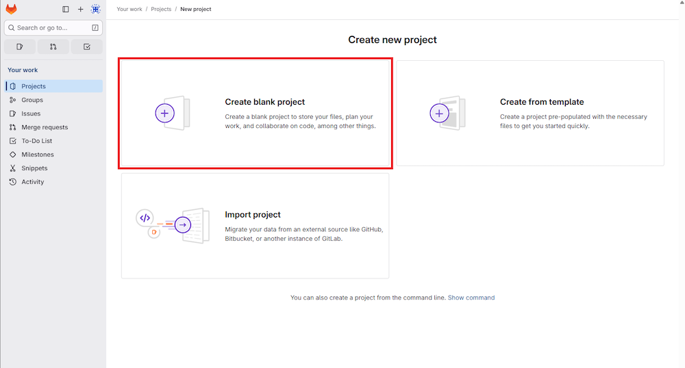 「Create blank project」をクリック
