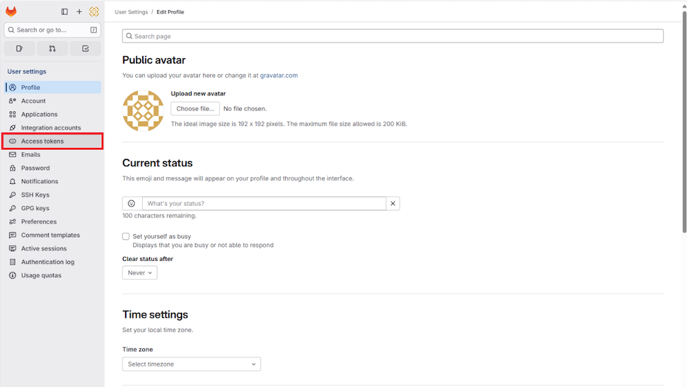 左メニューの「Access tokens」をクリック
