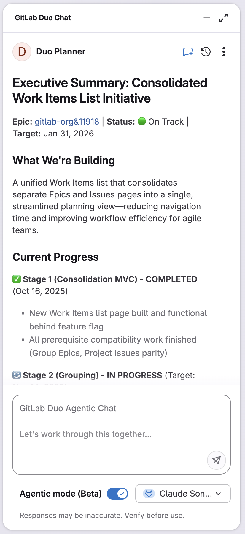 Output of executive summary