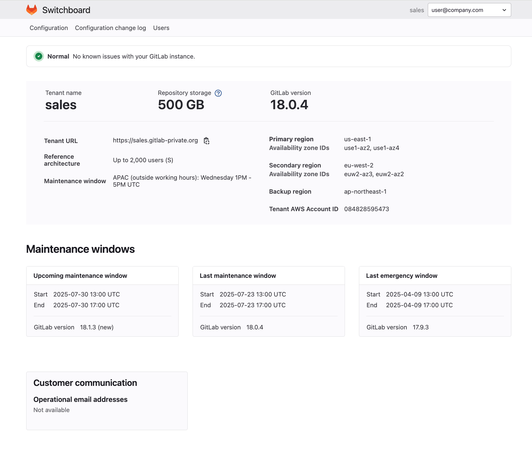 self-serve configuration screen