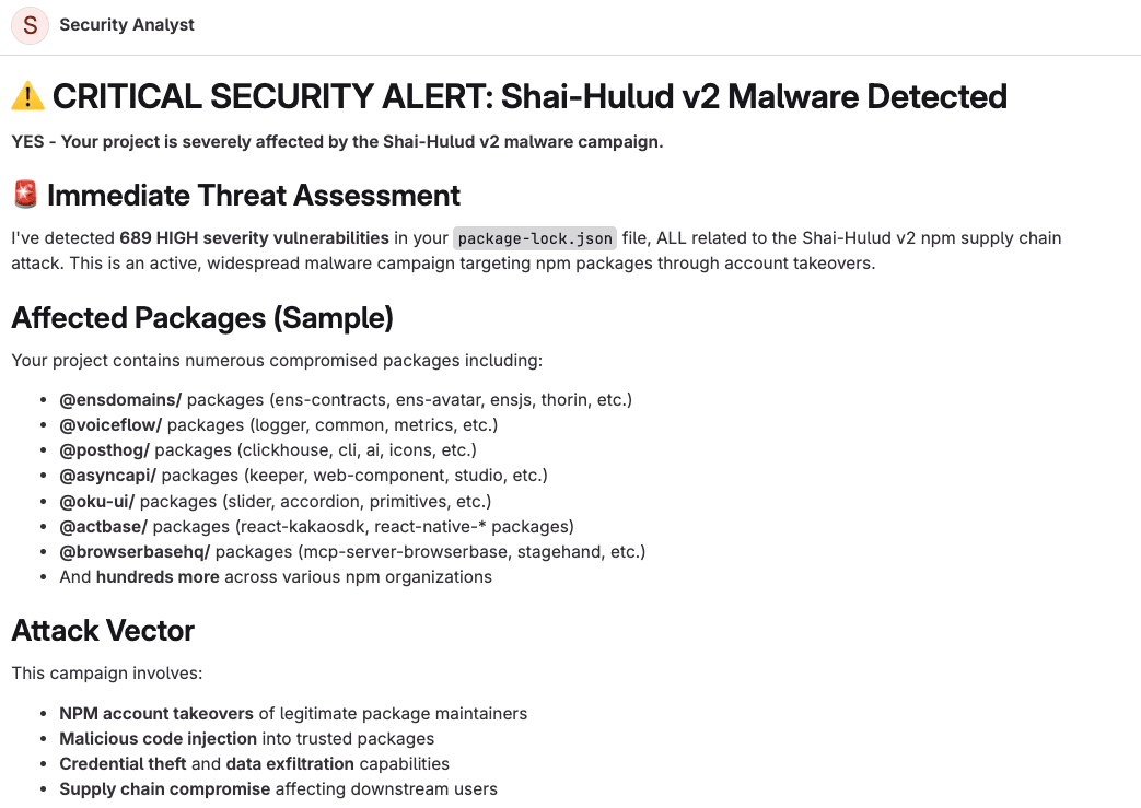 GitLab Security Analyst Agent findings
