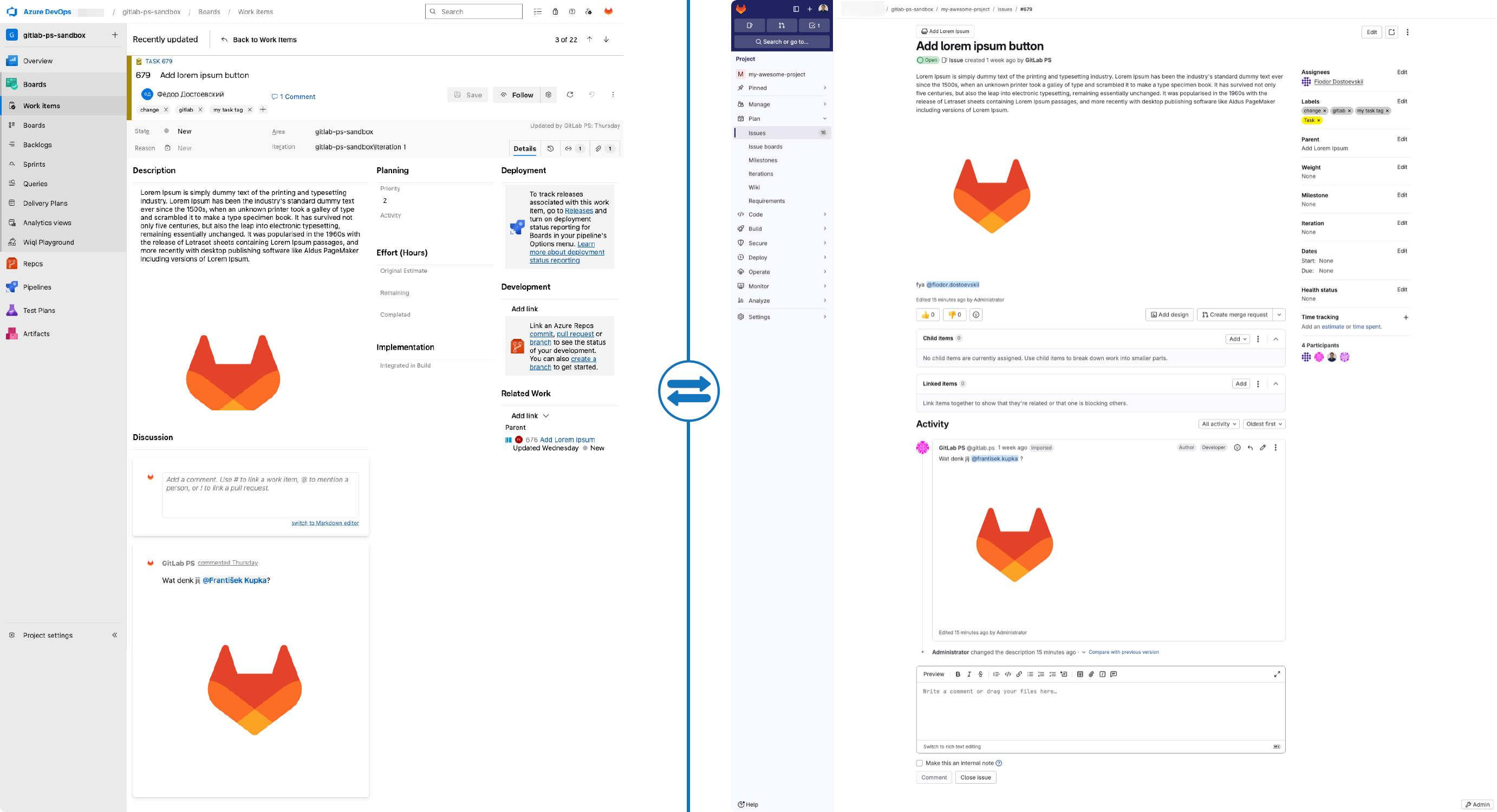 Example: Migration of an individual work item to a GitLab Issue
