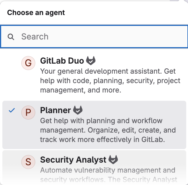 Agent selection in Duo Chat
