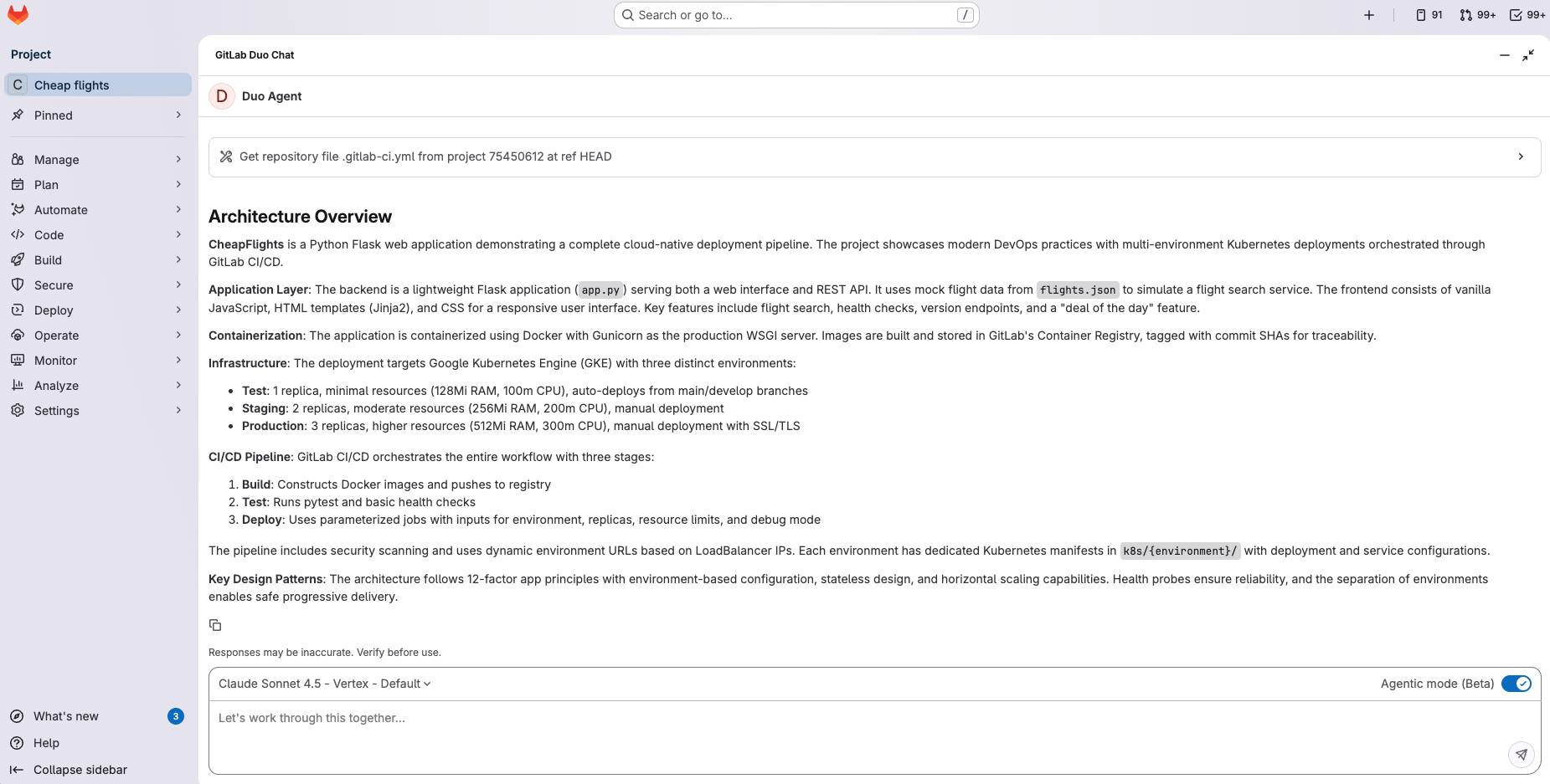 Chat showing architecture overview