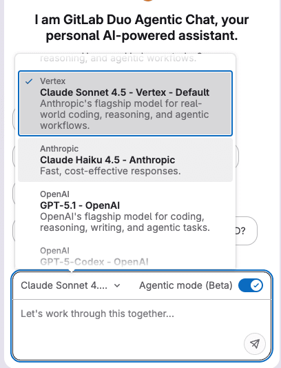 Model selection in Duo Chat