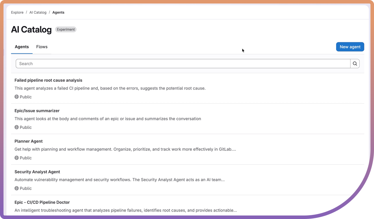 image showing a list of Gitlab Duo agents