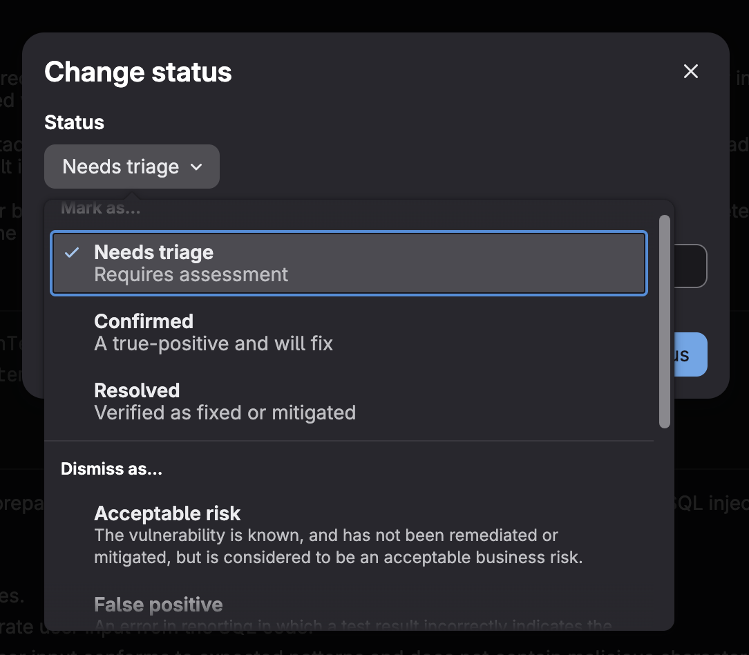 Vulnerability Page - Status Change