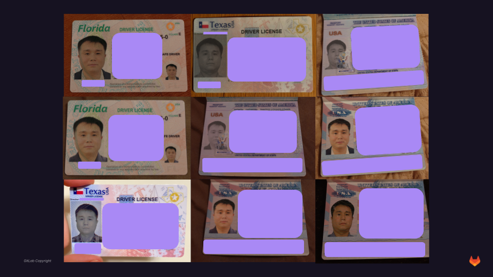 Doctored U.S. identity documents containing the threat actor’s photograph.