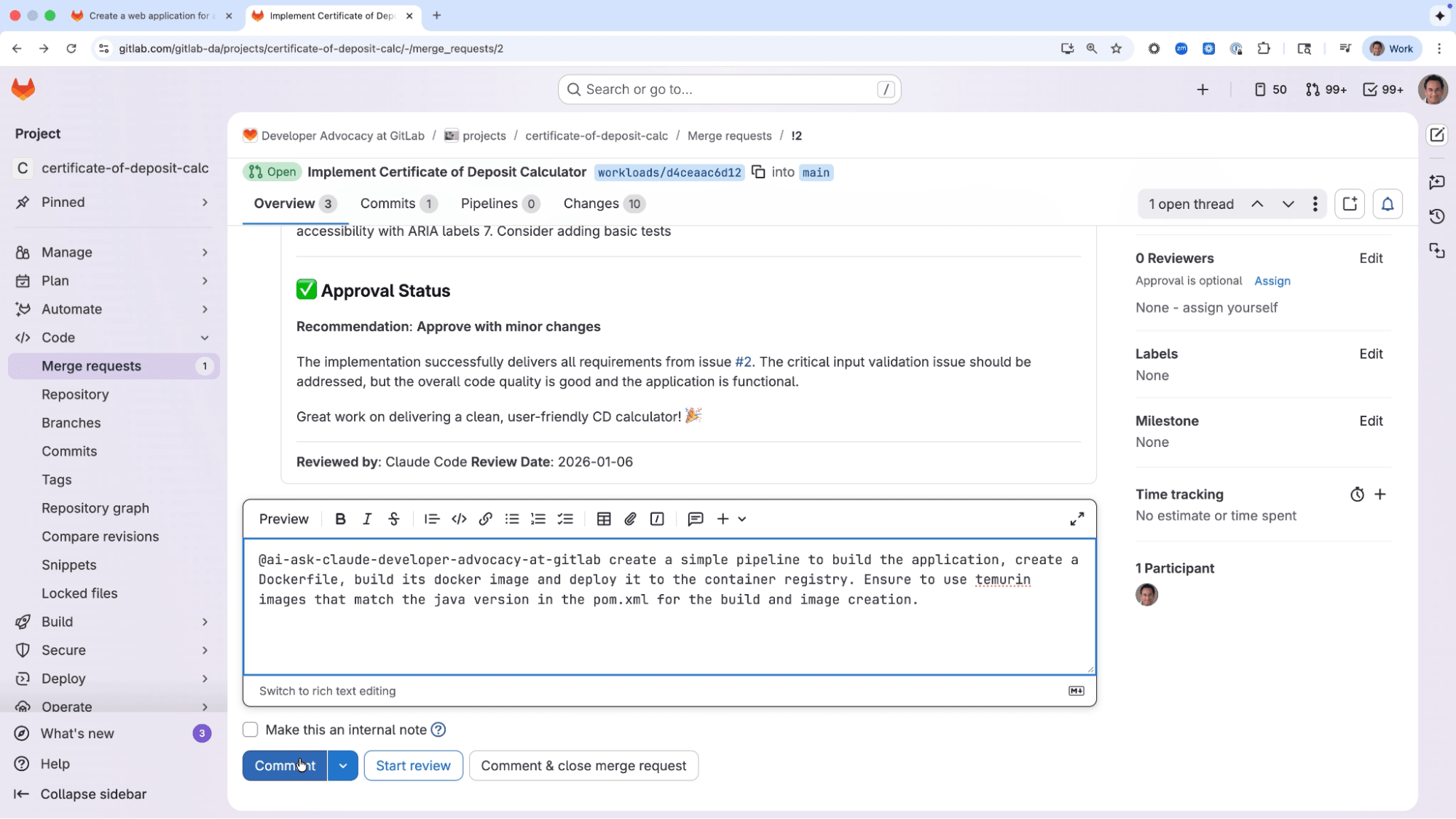 Prompt for external agent to create a pipeline and container image