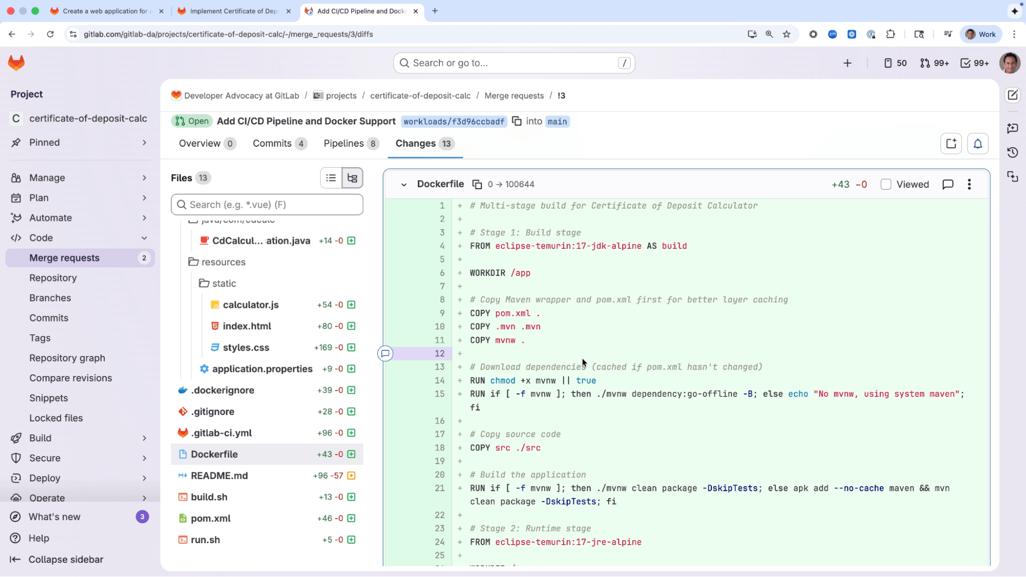 Newly created pipeline and Dockerfile files created by external agent