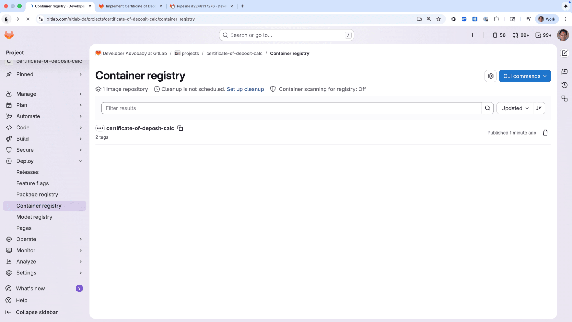Newly created container image as a result from running pipeline