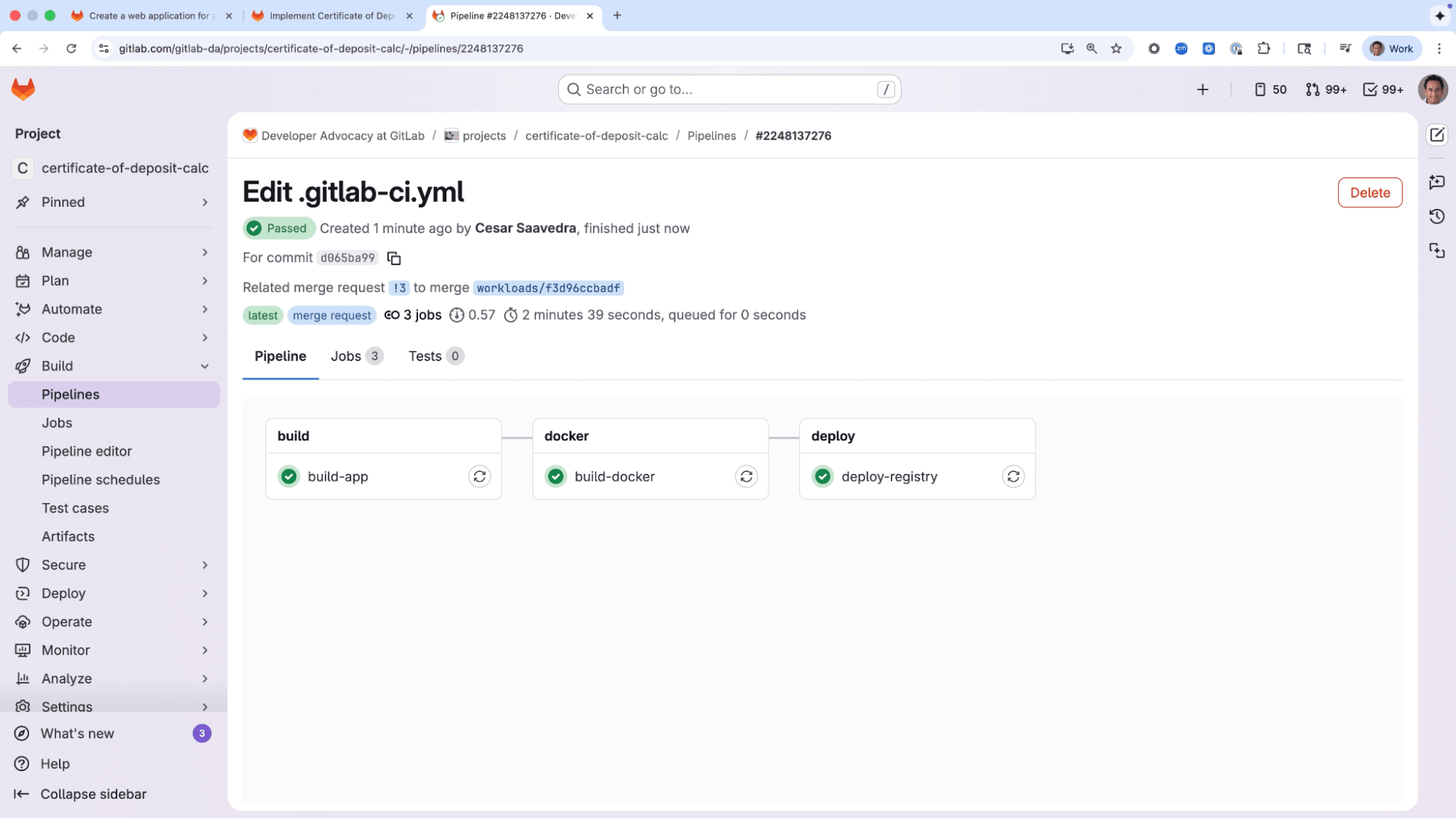 Newly created pipeline successful run