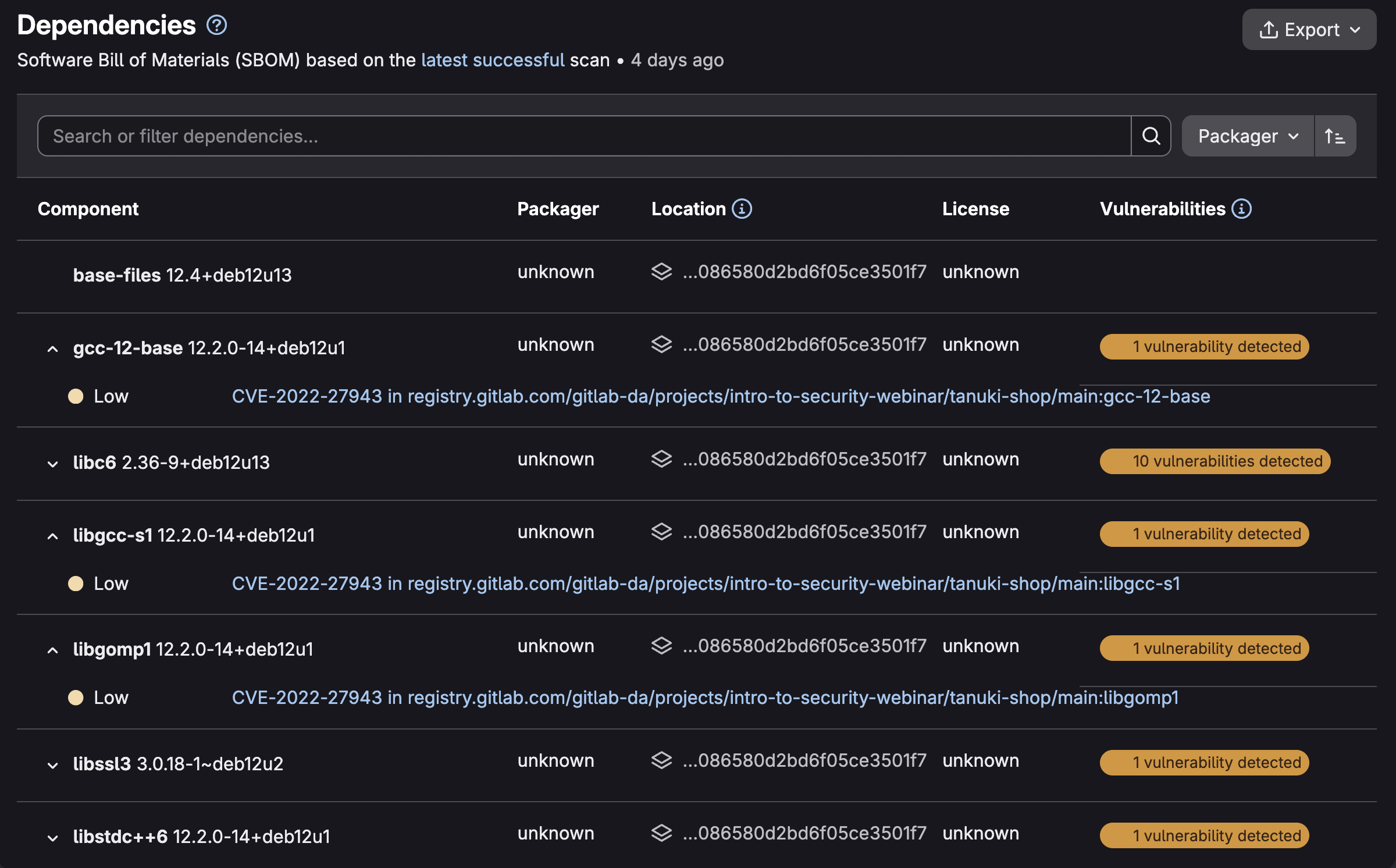 GitLab Dependency List