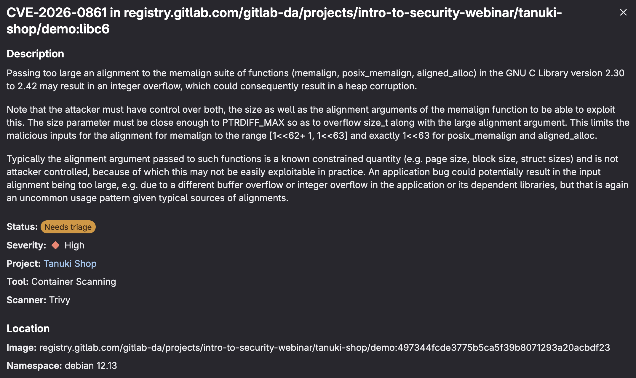 GitLab Security View details in MR