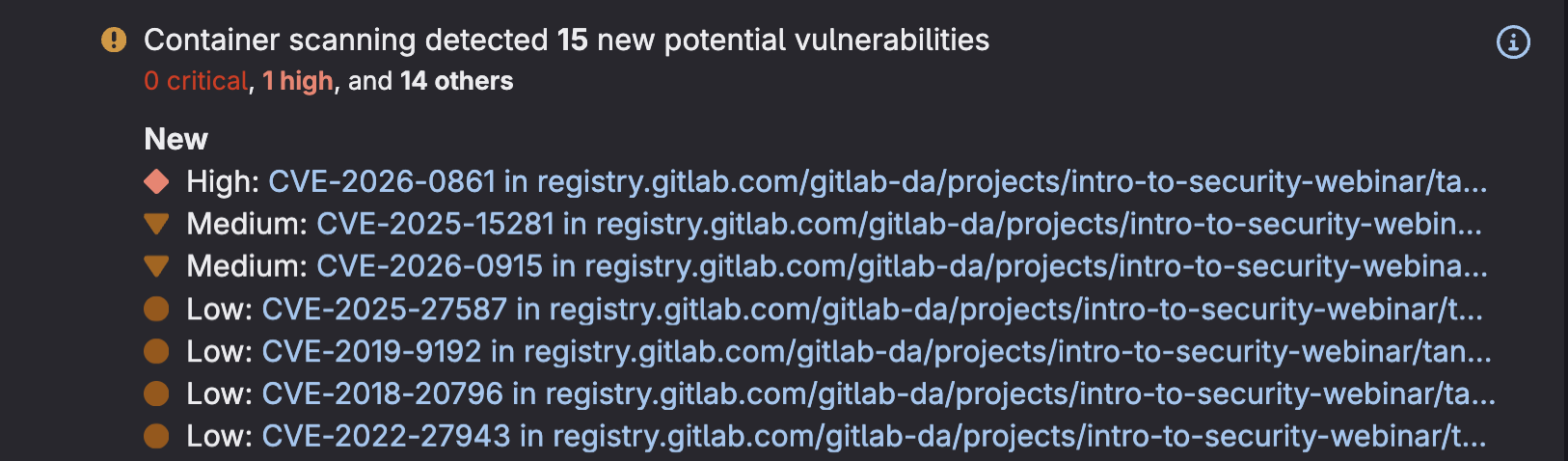 Container Scanning vulnerabilities displayed in MR