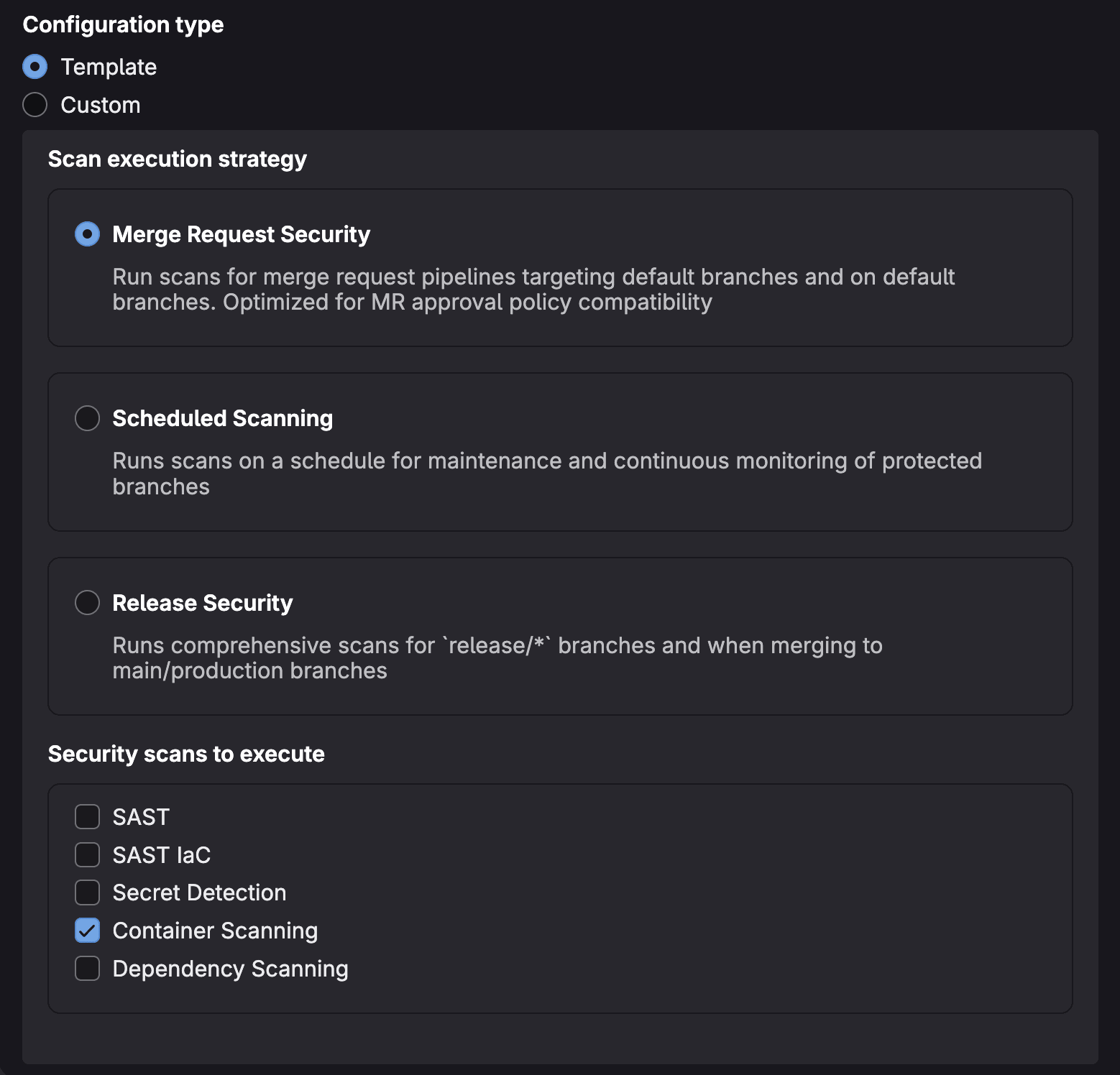 Scan execution policy configuration