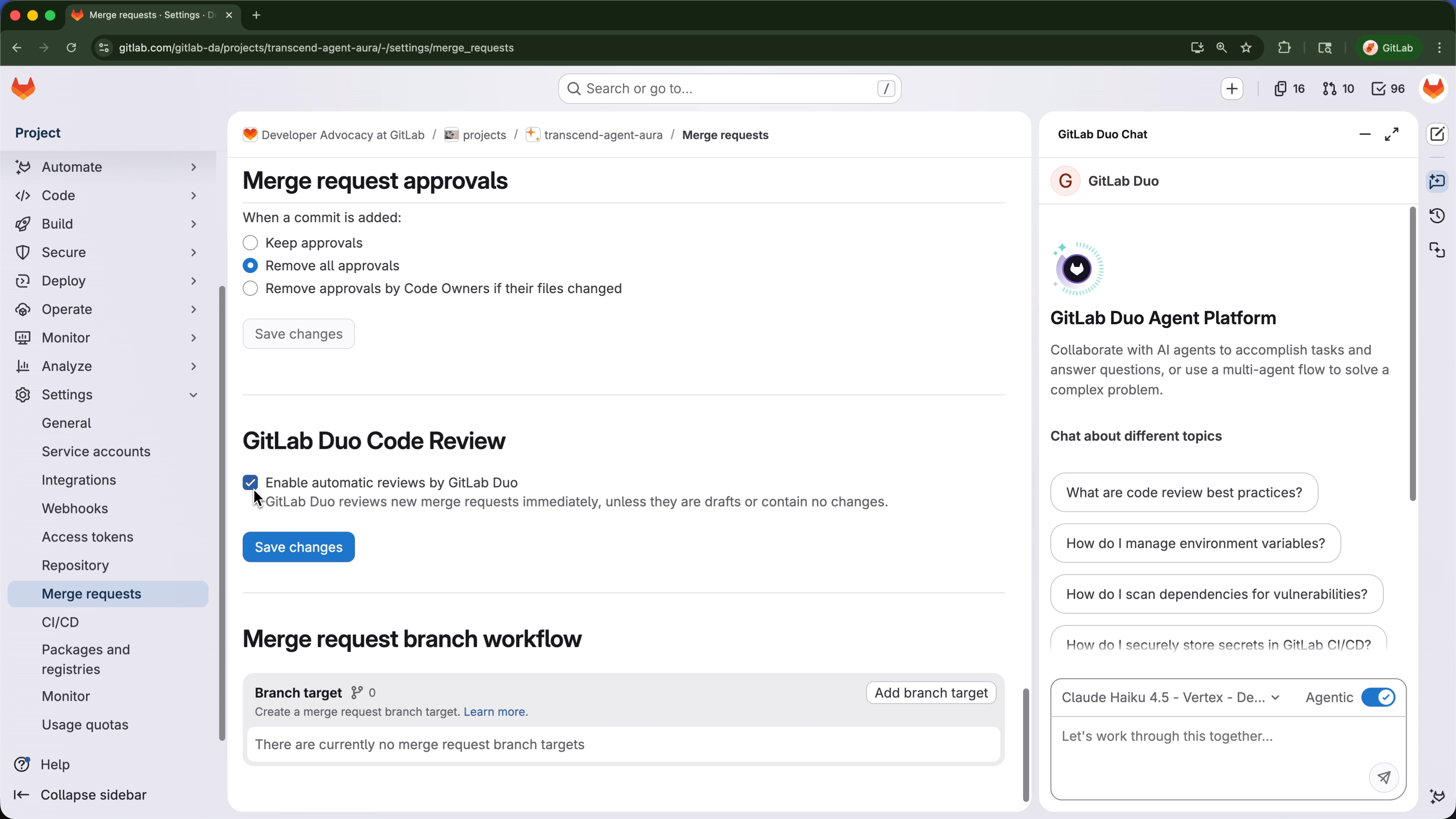 Enable agentic code reviews