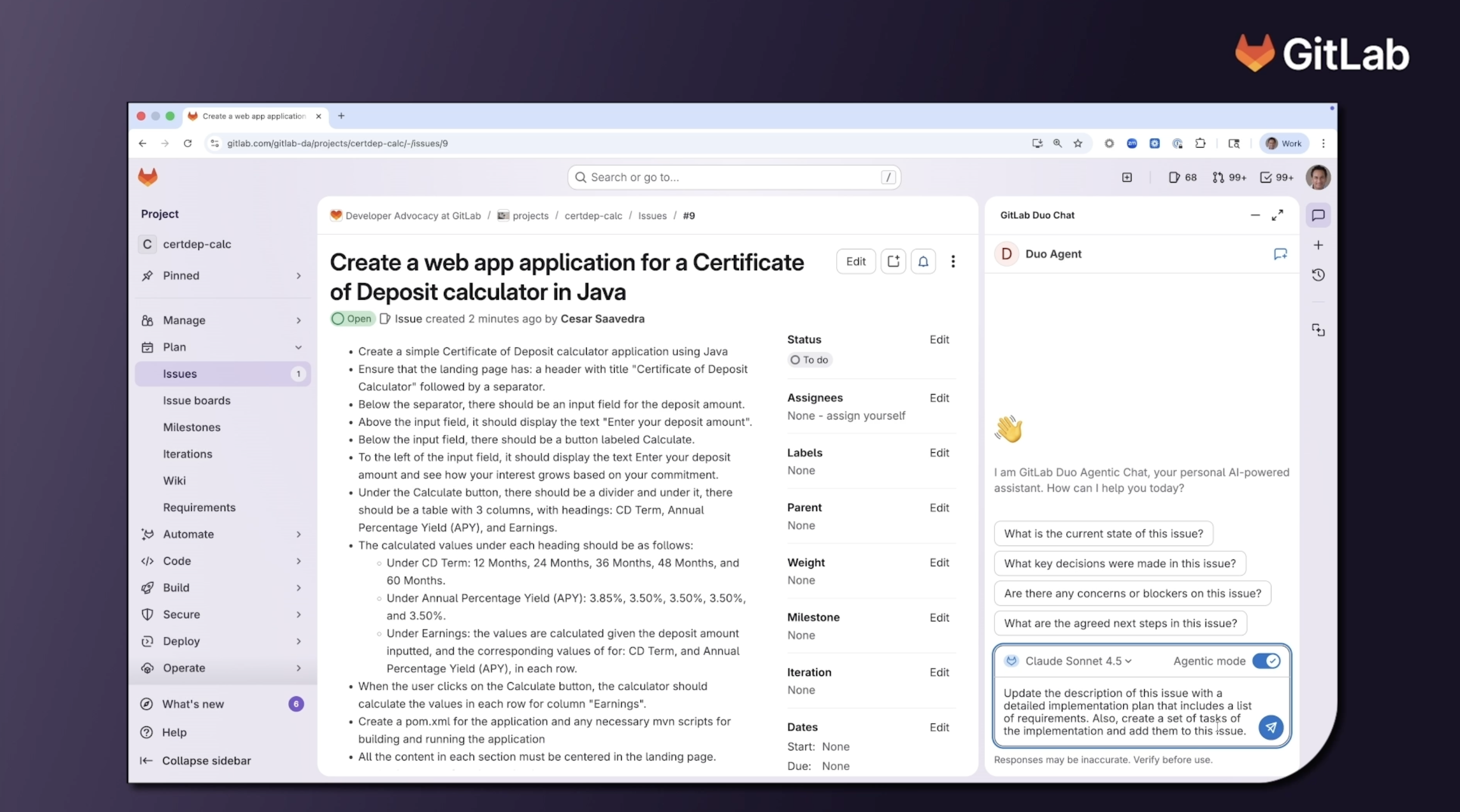 Création et planification des tâches avec GitLab Duo Agent Platform