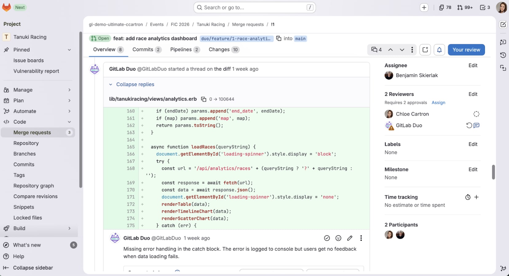 Revue de code automatique avec GitLab Duo