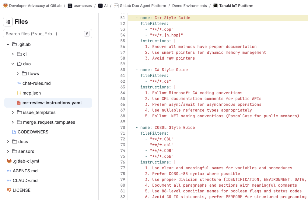 Benutzerdefinierte GitLab Duo Code Review-Anweisungen für C++