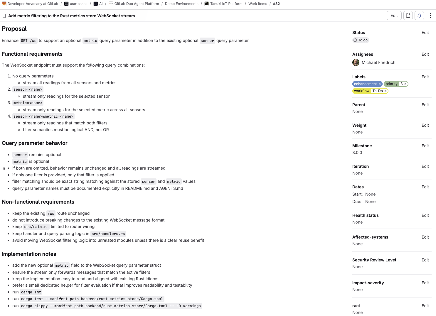 GitLab Duo Code Review feedback on the Rust code changes.