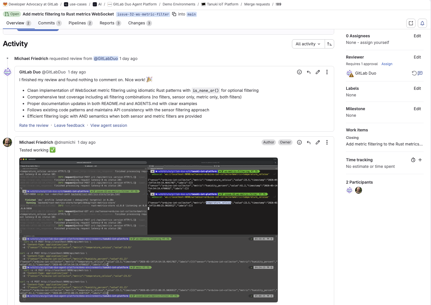 Codex calling the GitLab MCP server tool get_issue and showing the issue details in the terminal.