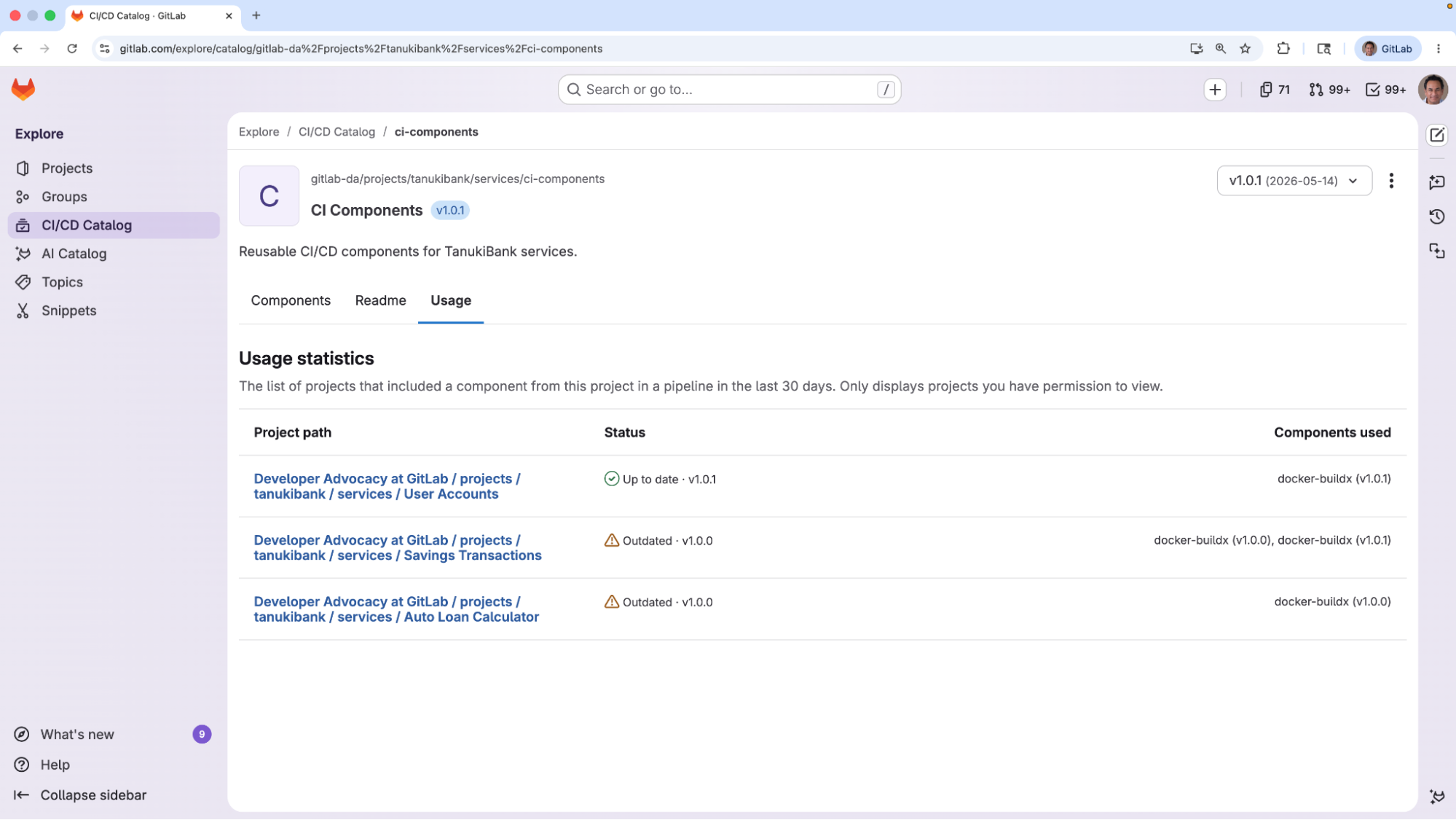 Components Analyticsビュー