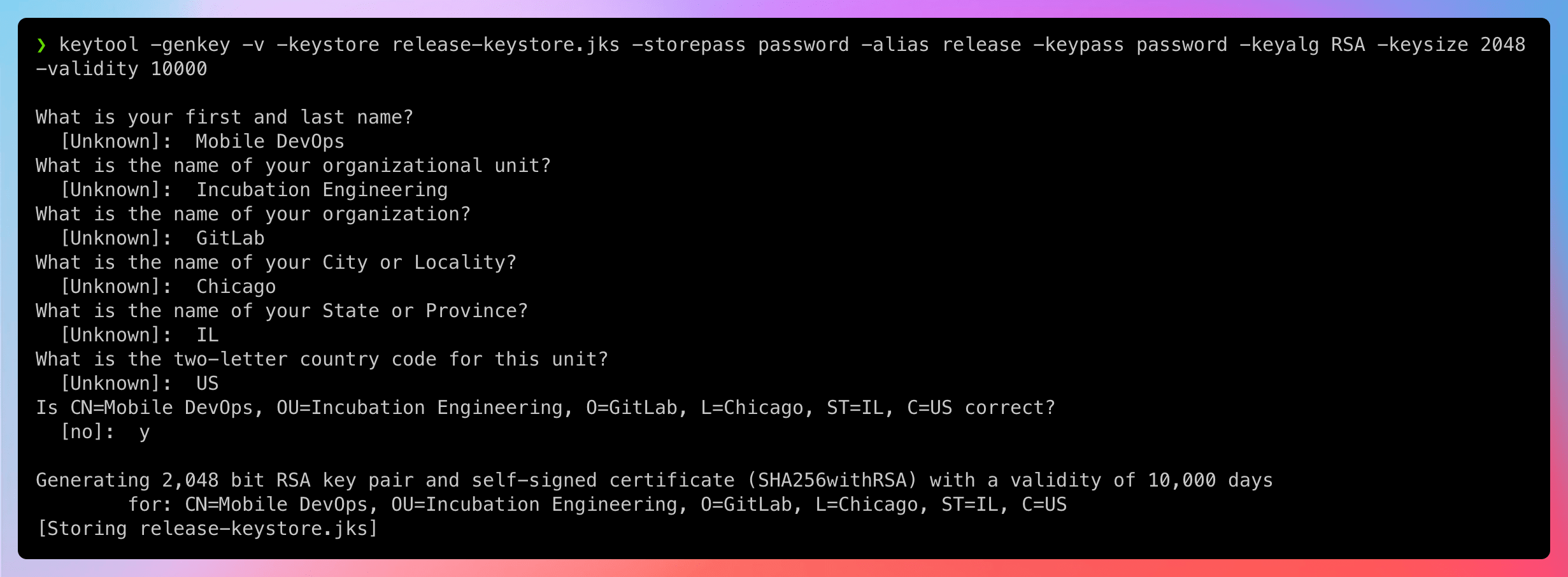 Create a keystore
