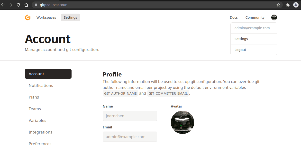 admin@example.com account