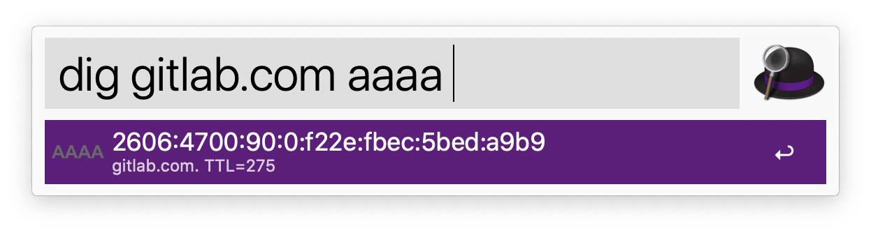 Alfred Workflow Dig GitLab.com IPv6