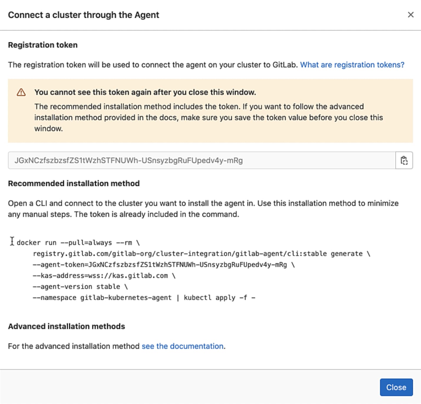 Docker command to deploy agent to your K8s cluster