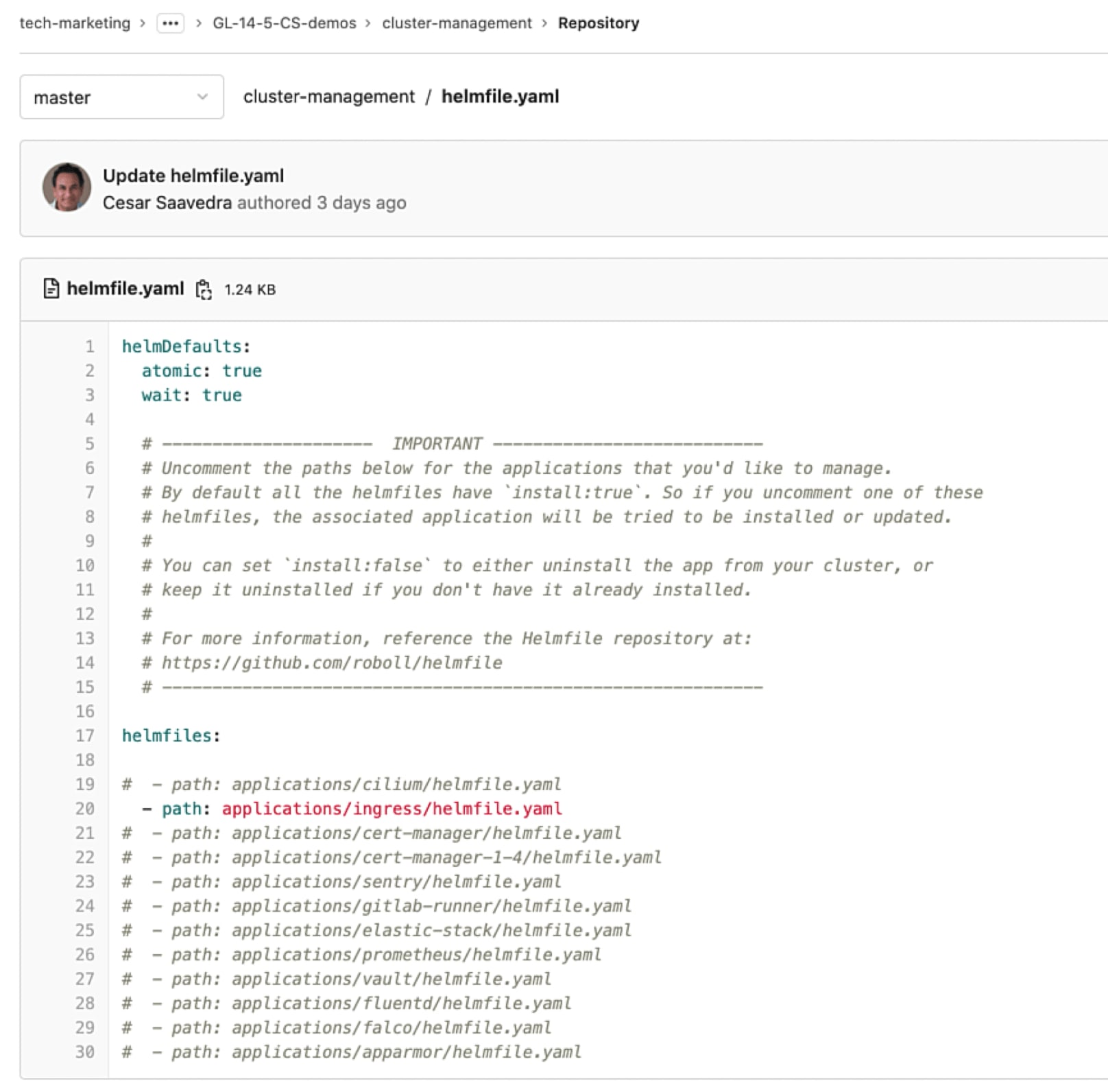 Deployable applications in cluster-management project