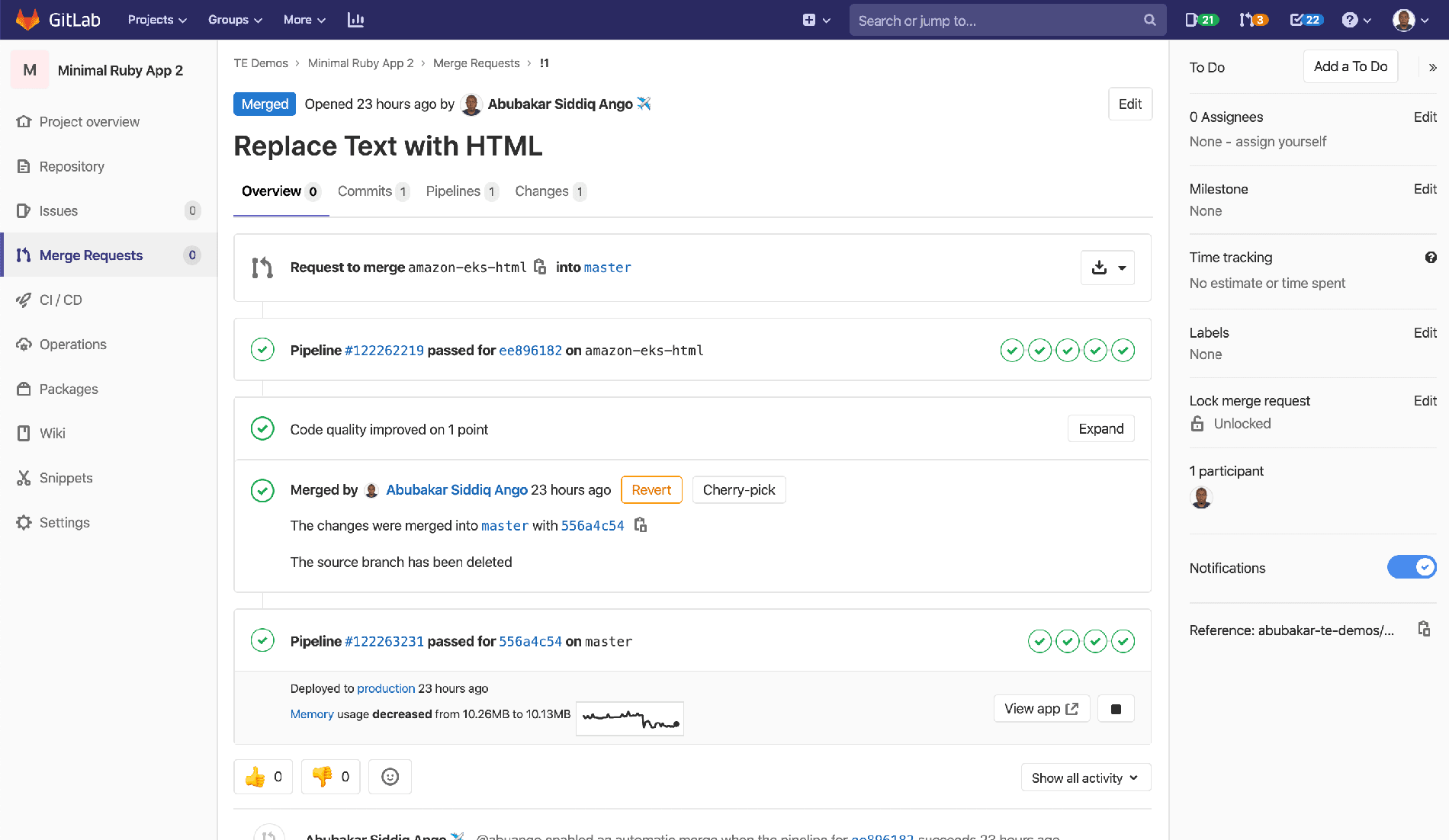Merged Change MR