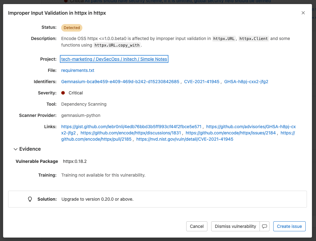 Screenshot of vulnerabilities