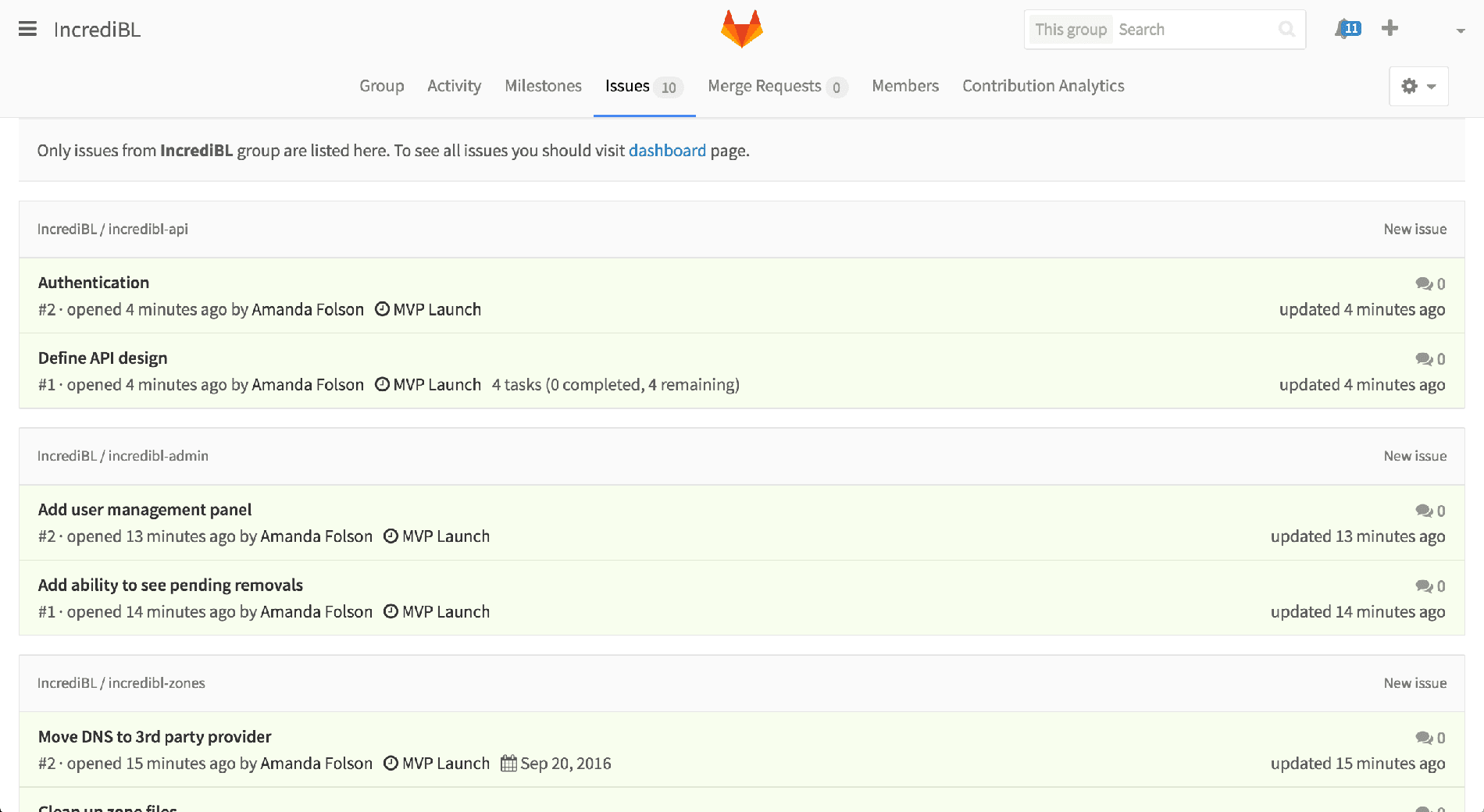 Create a milestone for projects under a group