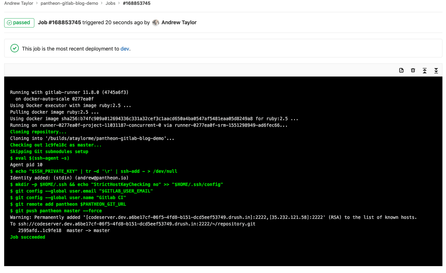 deploy job passing