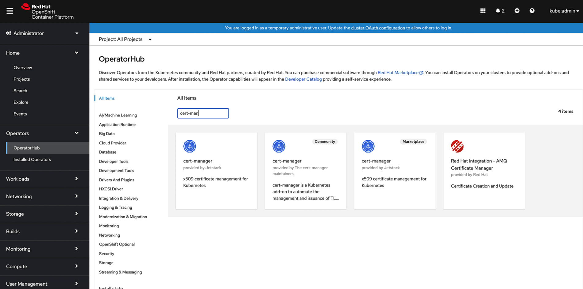 cert-manager in OperatorHub