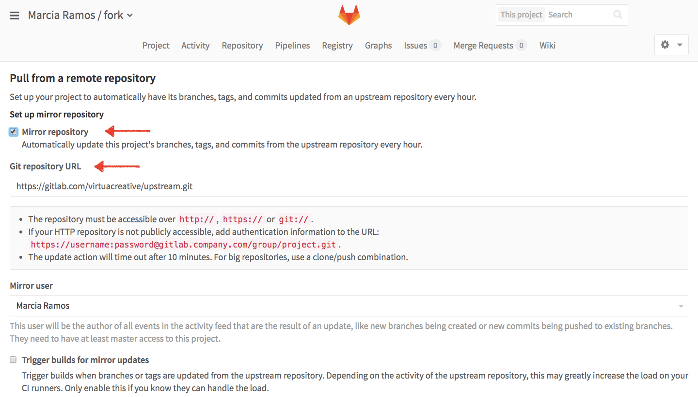 fork - enable automatic repository update