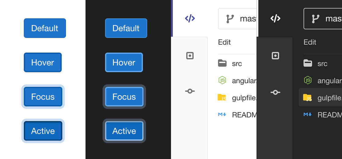 Button and tab states in light and dark UI