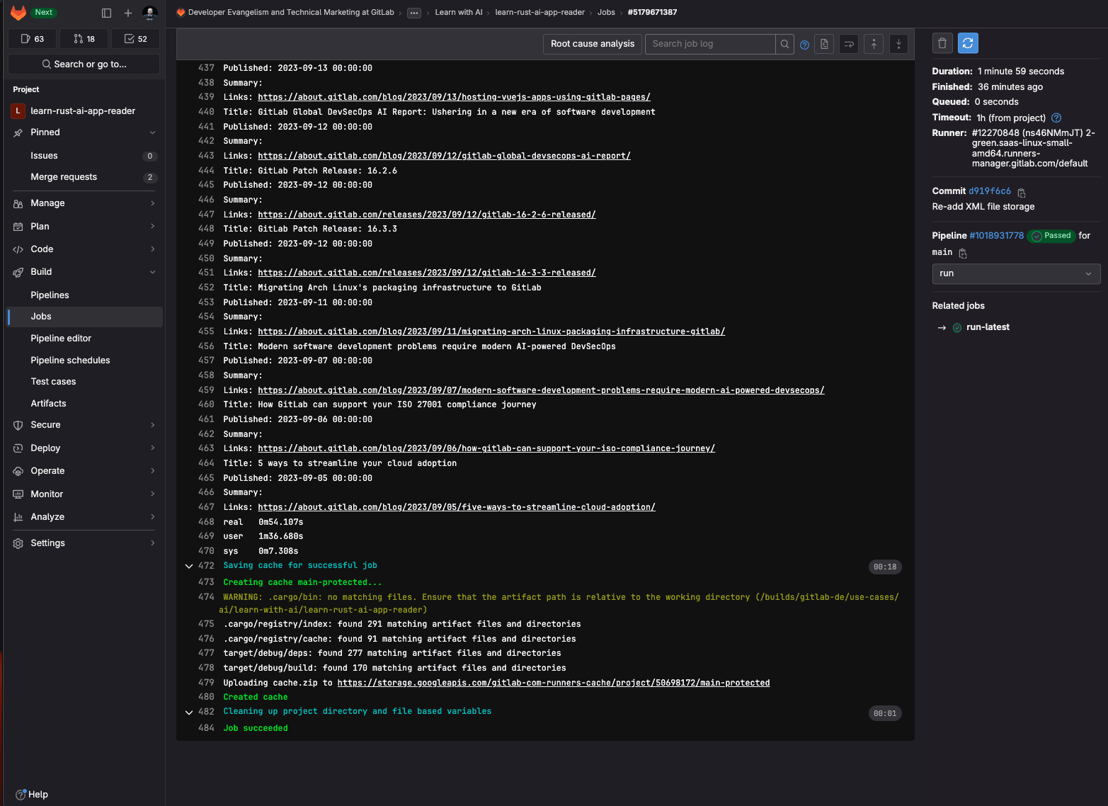 GitLab-CI/CD-Pipelines für Rust, Cargo-Run-Ausgabe