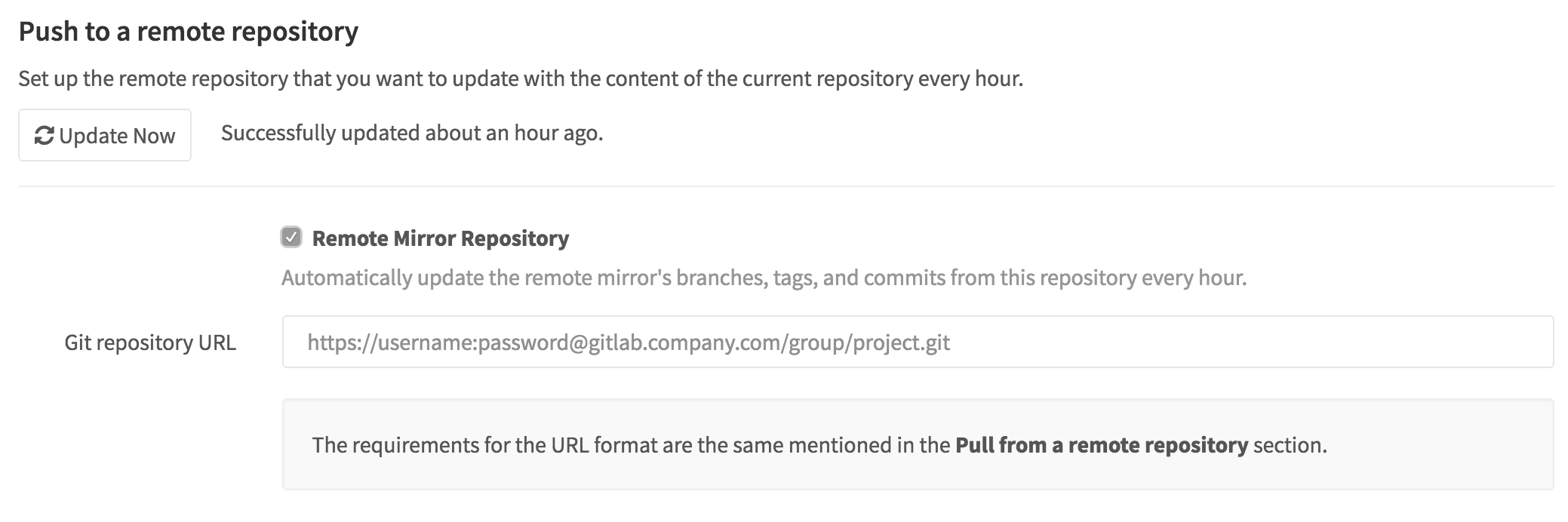 Settings: Push to a remote repository