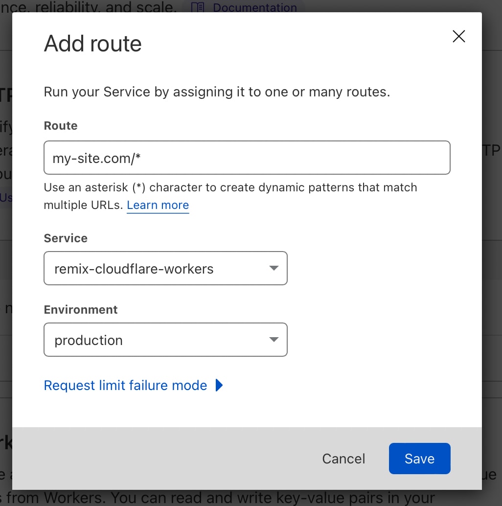 Screenshot: Add route modal