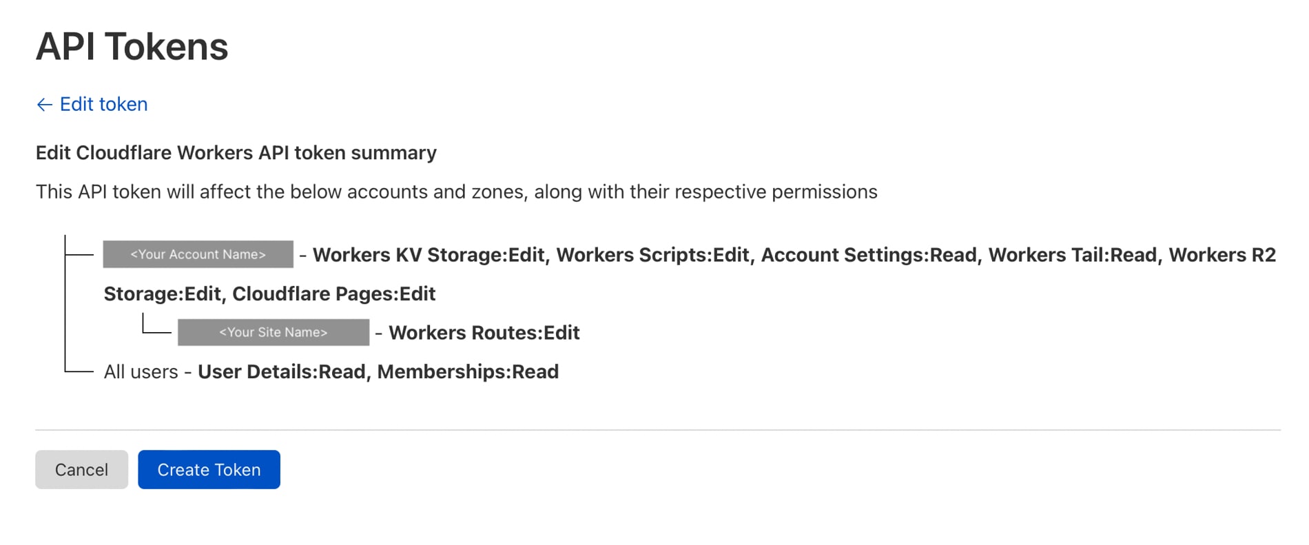 Screenshot: API Token Summary View