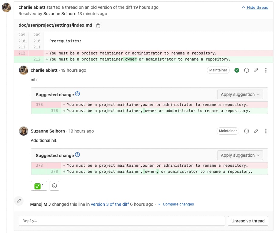 Faire une suggestion en doc as code
