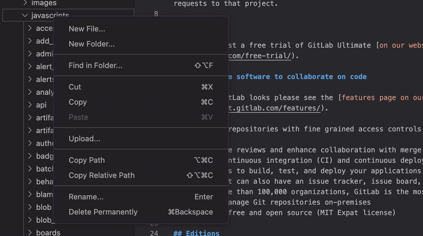 Screenshot of file panel
