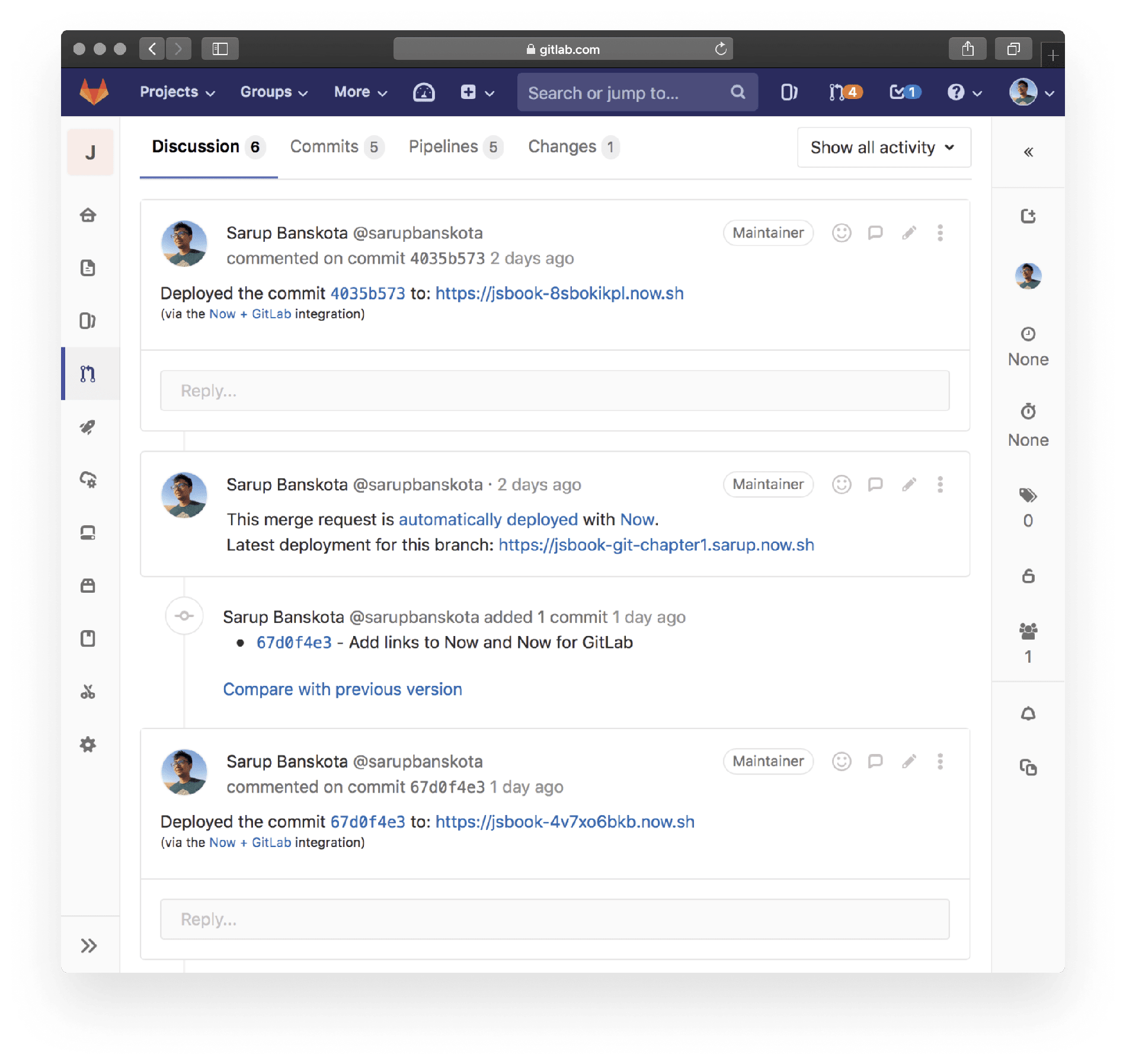 track deployments on MR