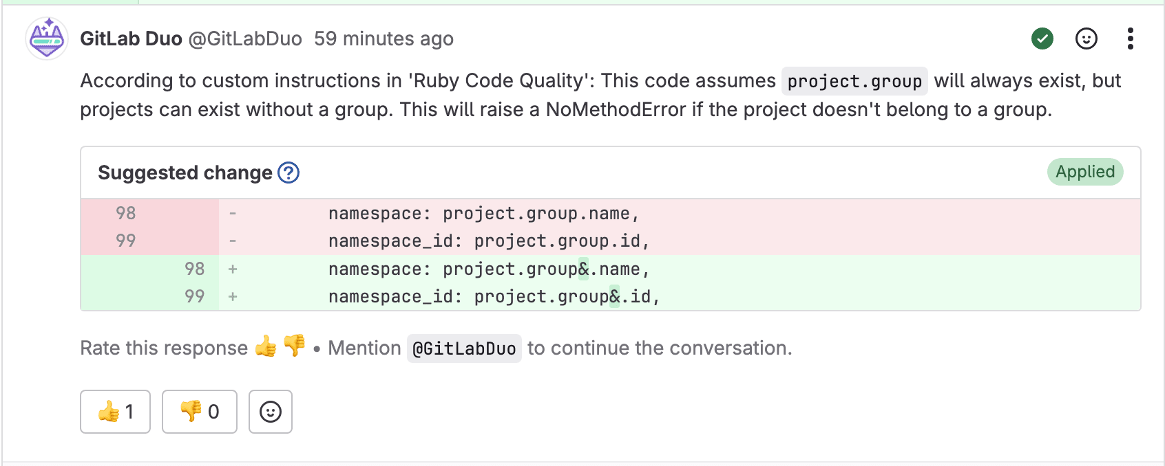 GitLab Duo Code Reviewのカスタム指示