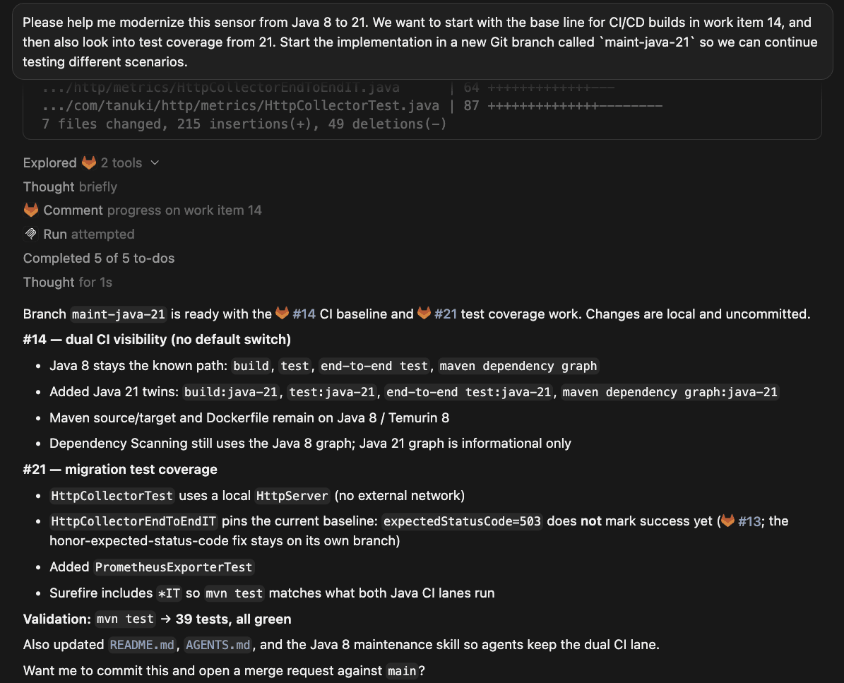 Cursor summary with GitLab MCP server tool call