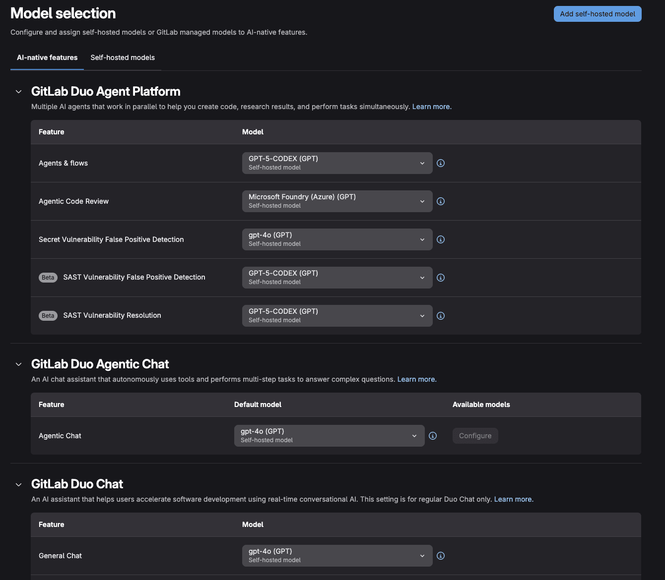 GitLab Duo - model selection