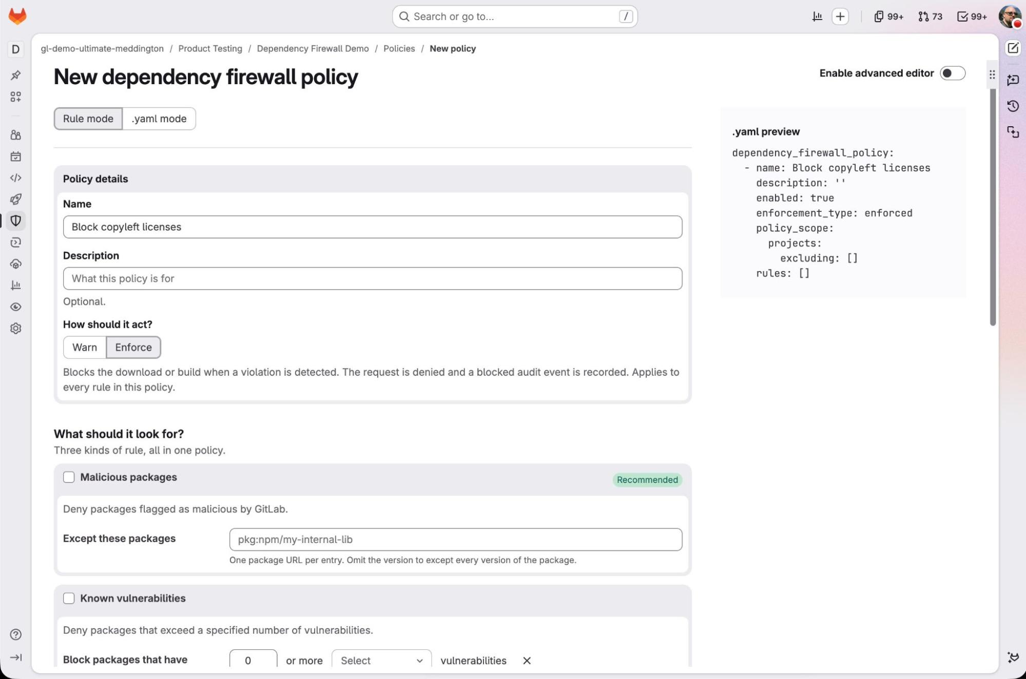 New dependency firewall policy